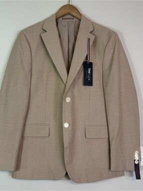 TOMMY HILFIGER Flex Modern Fit Cotton Stretch Suit Jacket Blazer Tan Khaki 38S